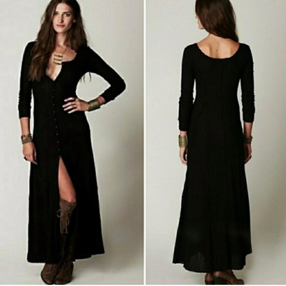 Free People Rare Moon Duster Maxi Dress Button
Henley Pointelle Rib Large Black